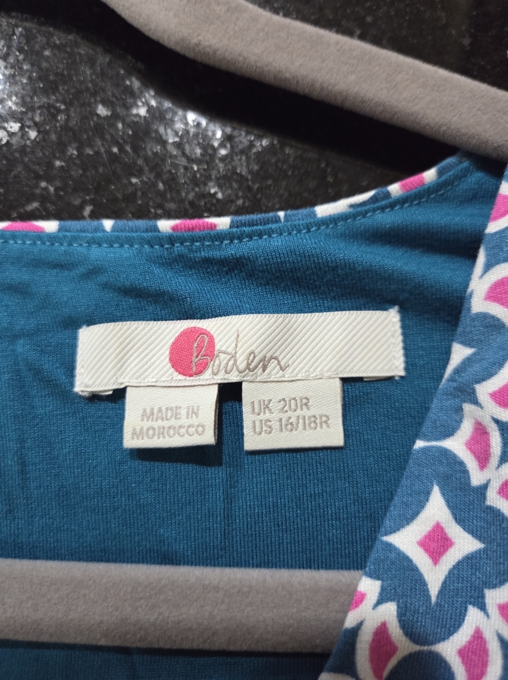Boden V-Neck Wide-Leg Jersey Jumpsuit in Teal & Pink Print - Size 16/18R - Picture 9 of 15
